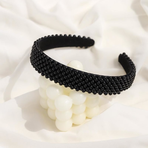 Handgjort Lyxigt brett Diadem i tyg med band av pärlor svart vit Black one size