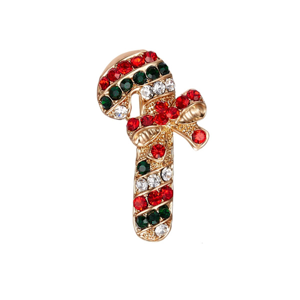 Brooch with a candy cane in rhinestones with bow Red