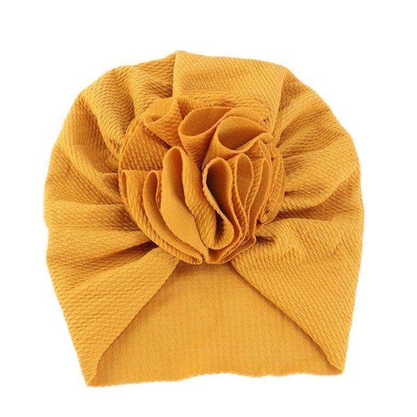 Sød turban med stor blomst flere farver stretchmateriale 0-4 år Yellow one size