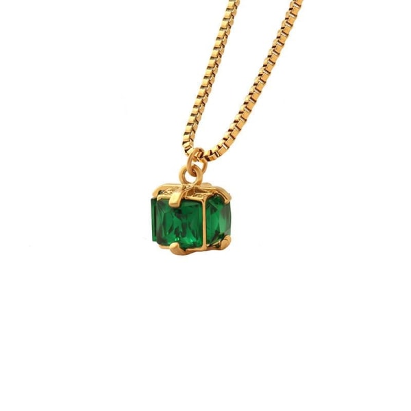 Orientalsk gullbelagt halskjede grønn krystallkube med kjede Green one size