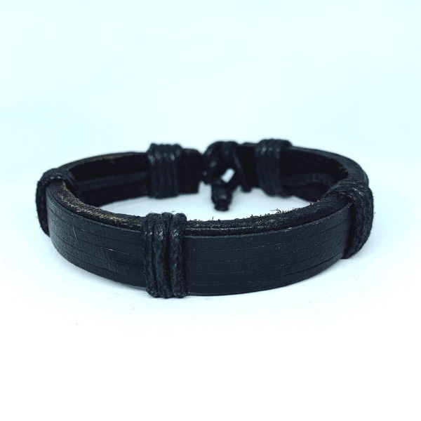 Håndlavet armbånd til mænd ægte læder 2 lag robust Black one size