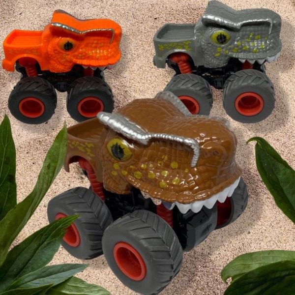 Leksaksbil med läskigt motiv med tänder och med ett flak Orange Orange