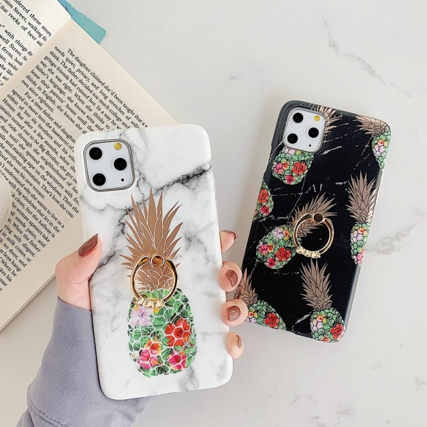 Sort marmorskal iPhone11 PRO + ananas + ring Black one size