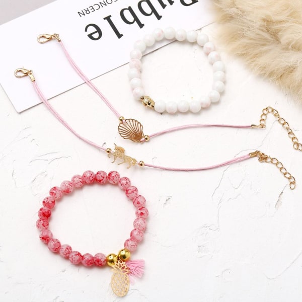 Bohemiska armband i set á 4 stk rosa enhörning Rosa one size