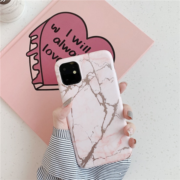 Mobil case til iPhone11 med marmor mønster Pink one size