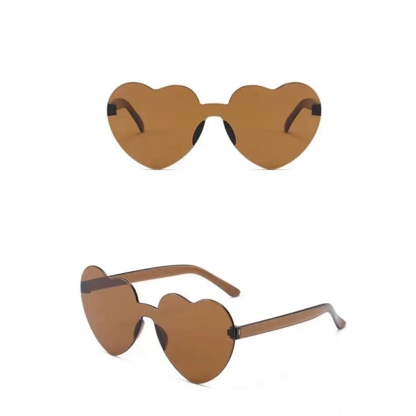 Retro hjerteformede solbriller oversized UV400 for kvinner Brown one size
