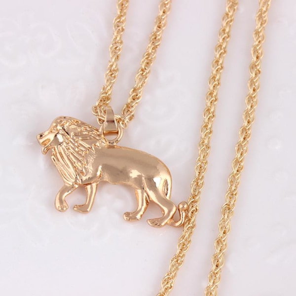 Halsband i guld med stort lejon och lång kedja Guld one size