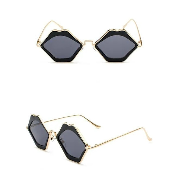 Solglasögon med röda läppar mun svart - guldfärgad metallram Black one size