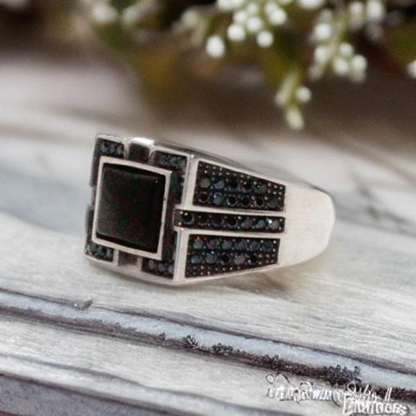 Sterling silver ring äkta svart sten orientalisk klackring för män Svart one size
