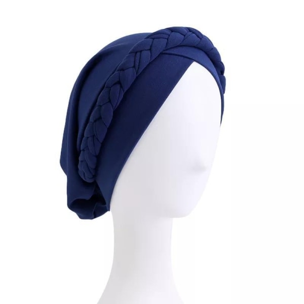 Turban bandana bohemisk stil med fläta hijab huvudsjal muslim Blå one size