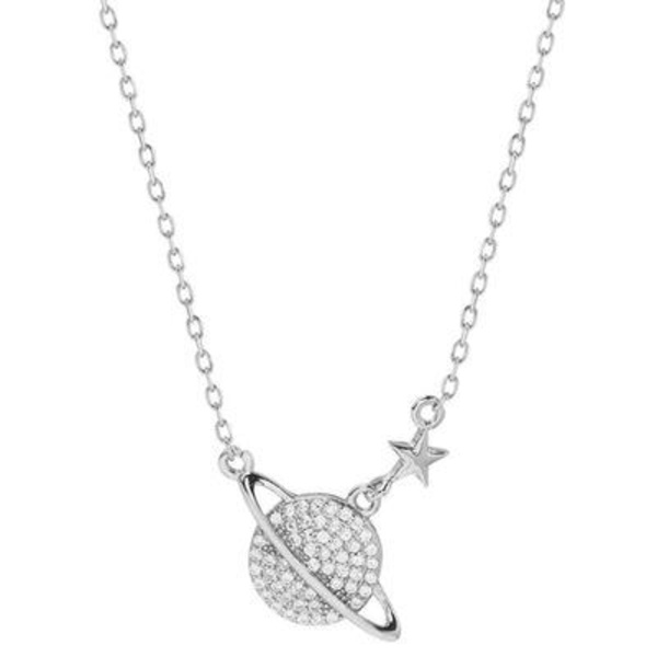 Kaulakoru 925 sterlinghopeaa Saturnuksen planeetan strassikivillä Silver one size