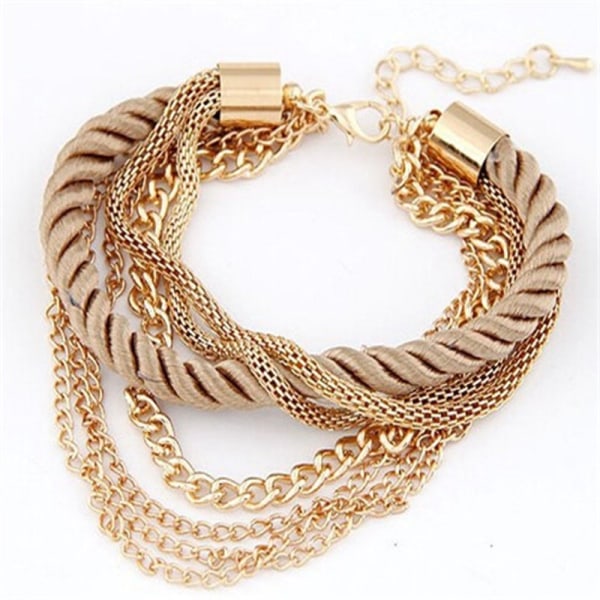 Multilayer Charm Bracelet Exaggerated Gold Chain Beige one size