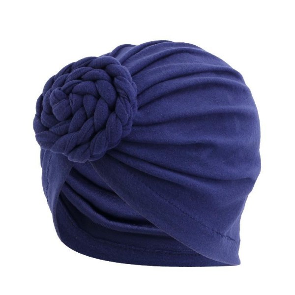 Luksuriøs turban med flettet donut unikt design flere farver Blue one size