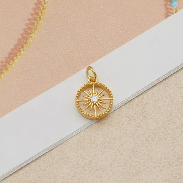 Necklace compass gold plated with crystal handmade with chain Gold one size