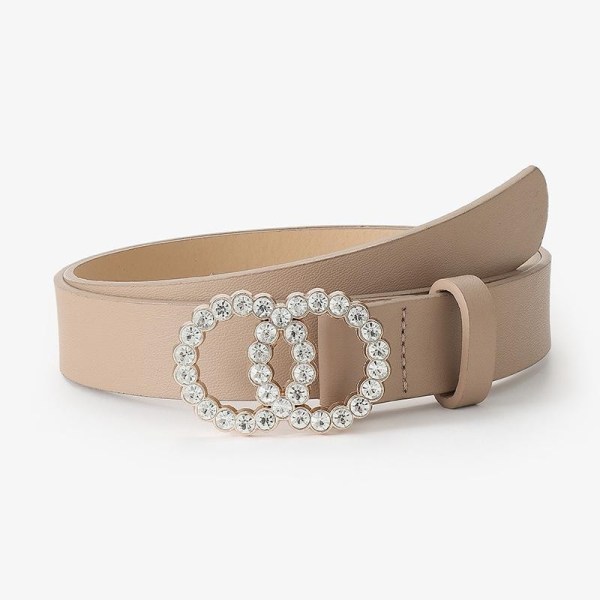 Skärp i veganskt läder och metallringar med diamanter strass Beige one size