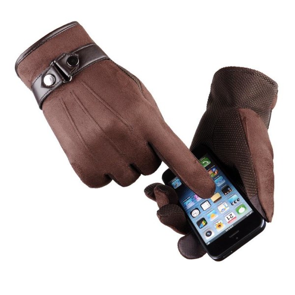 Touch-handskar för män i mocka och spänne funkar med iPhone Brown one size