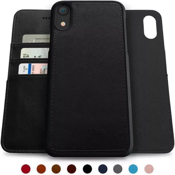 Lommebokveske 'iPhone 14 Plus' i skinn med sterk magnet avtakbar Black