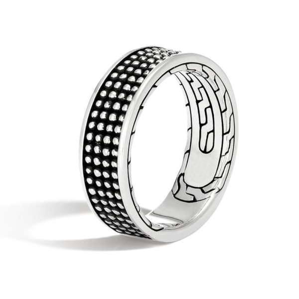 925 Sølvbelagt håndlavet ring til mænd i sort mønster Silver one size
