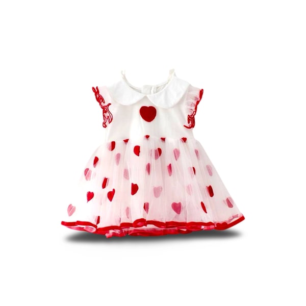 Otroligt söt klänning med tyll röda hjärtan krage vit Röd