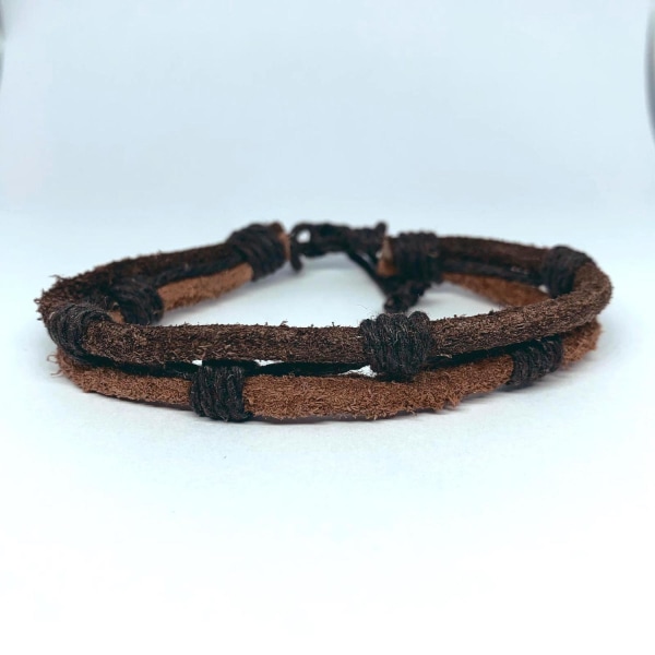 Handgjorda armband för män äkta brunt läder ihopbundna Brun one size