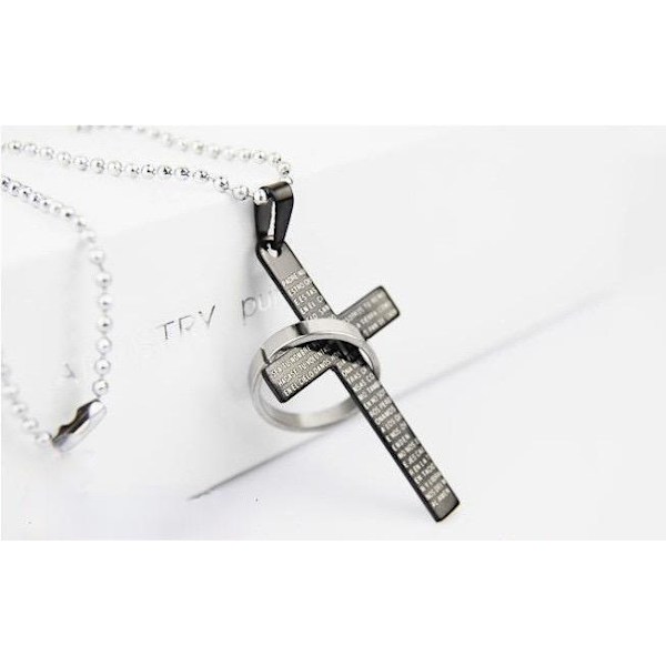 Christian cross in steel with ring in black, gold and silver Silver one size