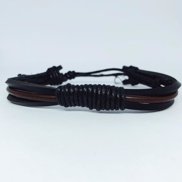 Håndlavet armbånd i autentisk læder sort brun til mænd Black one size