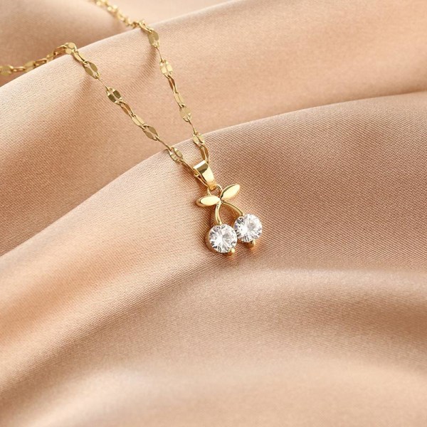 Guldpläterat halsband kedja med diamanter körsbär gåva Guld one size