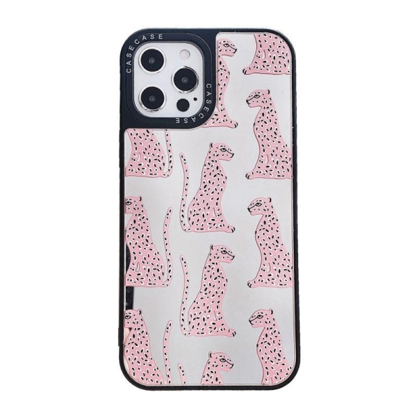 iPhone 13, Pro og Max gennemsigtigt cover med lyserøde leoparder Pink one size