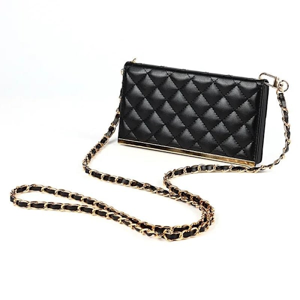 iPhone 14 Luxury Crossbody -puhelinkotelo - Käännettävä lompakko irrotettavalla hihnalla Black