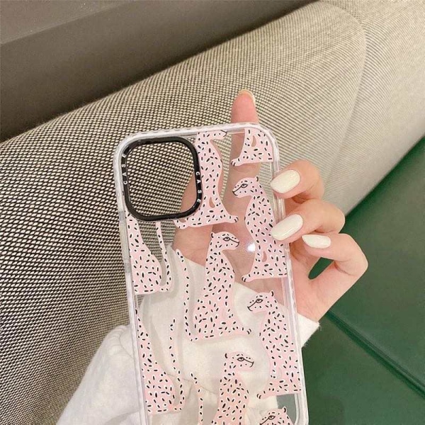 iPhone 13, Pro ja Max läpinäkyvä kuori vaaleanpunaisilla leopard Pink one size