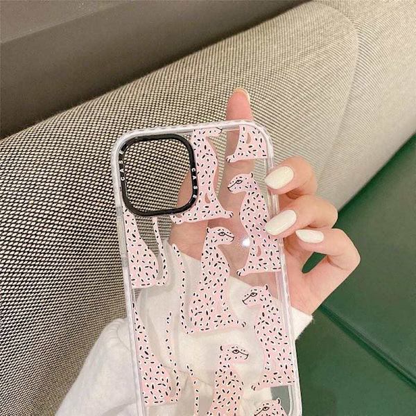 iPhone 13, Pro & Max transparent skal med rosa leoparder Pink one size