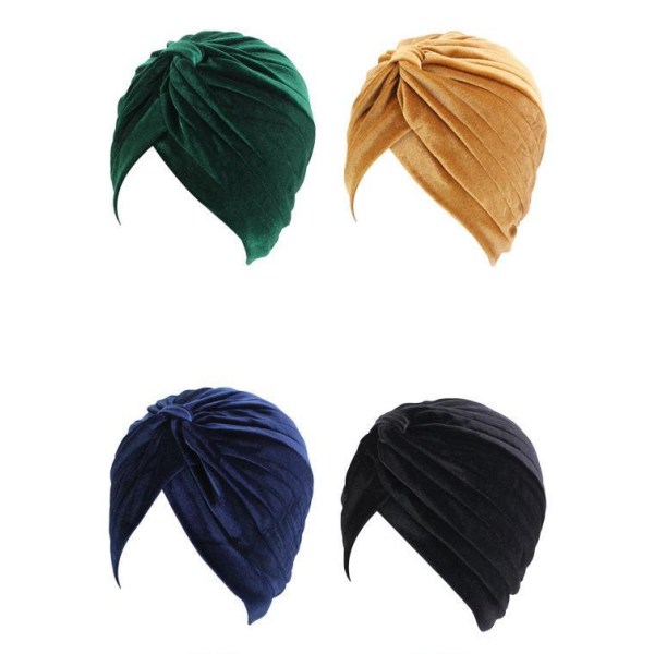 Turban i lyxig sammet i flera färger mössa Guld one size