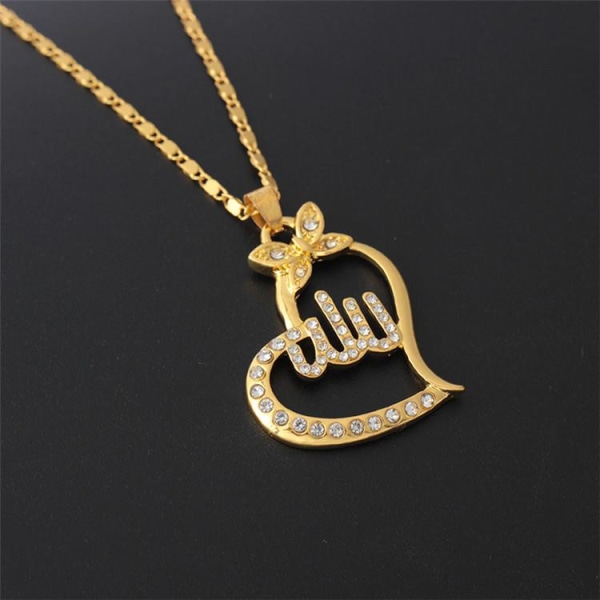 18 k forgyldt kæde Allah muslim med zirkon diamant hjerte Gold one size