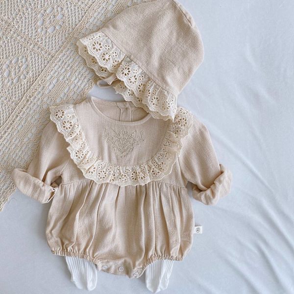 Broderet krop med blonde lange ærmer inkluderer hat Beige 13-18 Months