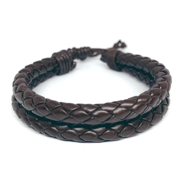 Två i ett bruna flätade armband i äkta läder handgjorda Brun one size
