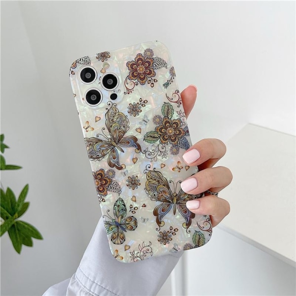 Kansi iPhone 13, 13 Pro, 13 Pro Max perhonen kukka vaaleanpunainen helmiäinen Brown one size