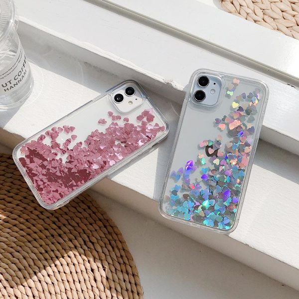 iPhone 14 skal med flytande hjärtan likt kvicksand glitter Röd one size