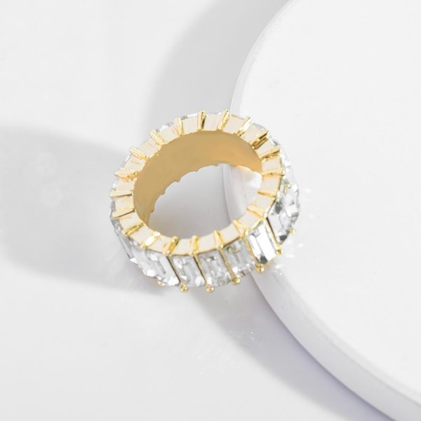 Smuk ring med rektangulære krystaller rhinsten guld & farve Transparent one size