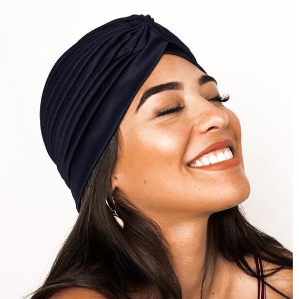 Turban i lyxiga färger wrap hår passar alla Marinblå one size