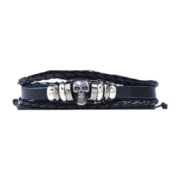 3 stk Håndlagde armbånd i autentisk skinn svart hodeskalle Black one size