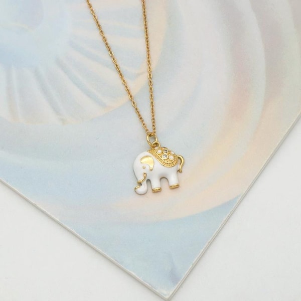 Halsband med vit elefant detaljer i guld handgjort strass Guld one size