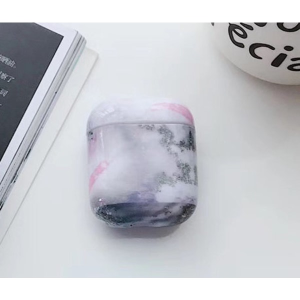 Cover til Airpods taske i lyserødt / gråt marmor mønster Grey one size