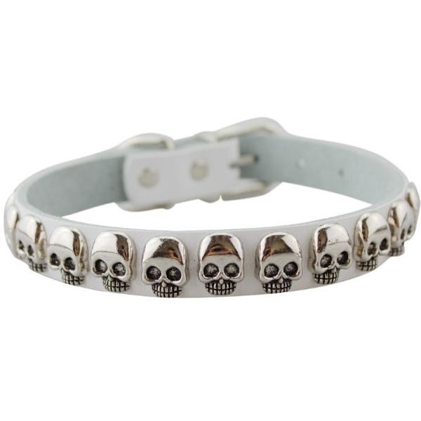 Coolt halsband med döskallar till hund i svart &amp; vit läkta läder White S