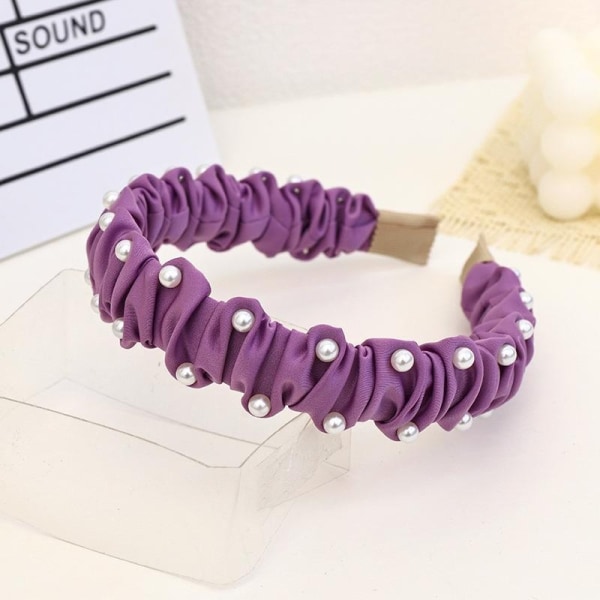 Håndlavet luksusdiadem letvægts med rynket stof og perler Purple one size