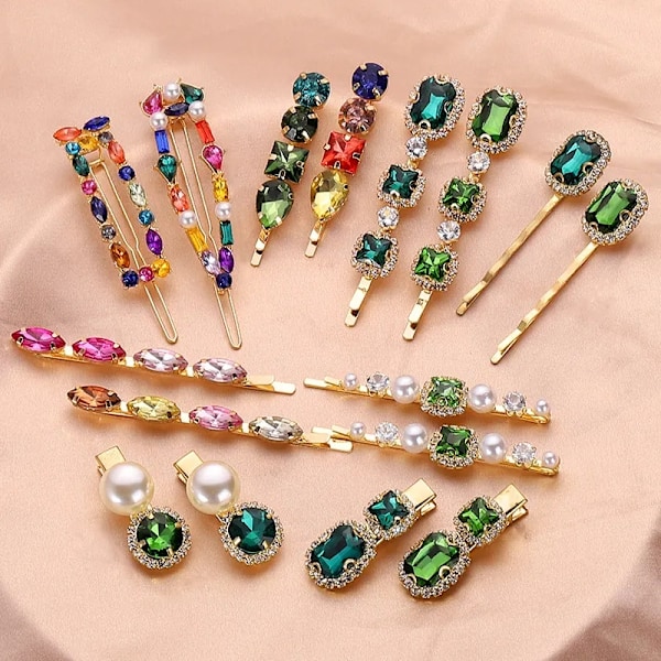 Hårnåler av høy kvalitet med mange farger og rhinestones - Elegante hårspenner og tilbehør Green