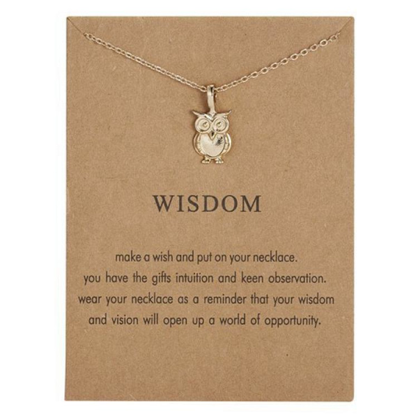 Wisdom -halsband med uggla 18K guldpläterad gåva student examen julklapp Guld one size