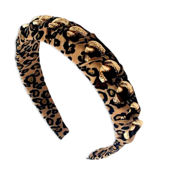 Tyylikäs tiara kultaisella ketjulla ja leopardikuviolla ainutlaatuiseen tyyliin Brown one size