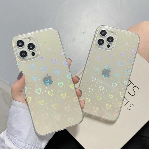 Holographic case for iPhone 13 Pro Max in 3D hearts in white or blue White one size