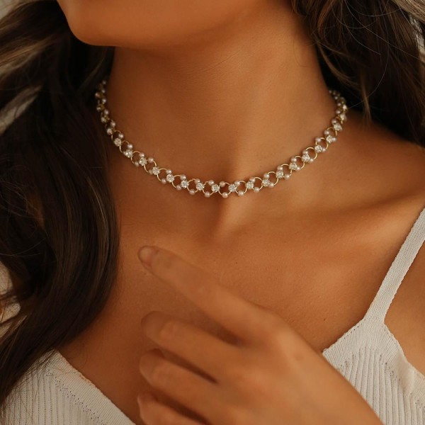 Statement halsband med pärlor strass vacker lyx high class Guld one size