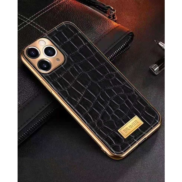iPhone 12 Skal äkta läder krokodilmönster guldpläterad hög lyx Red one size